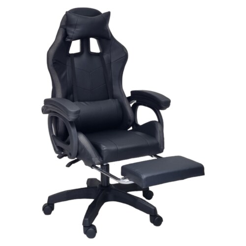 Silla Gamer Led RGB con masajeador, descansa pies, reclinable Negra.