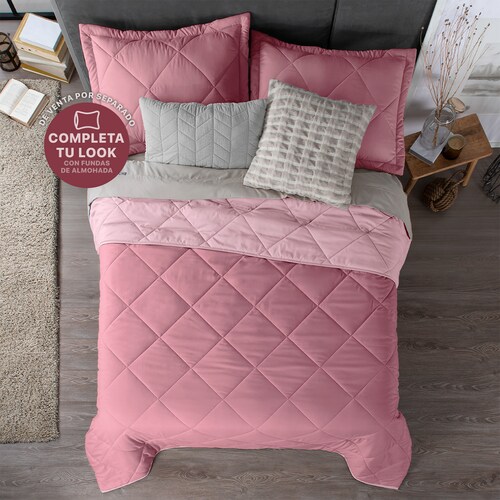 Edredón Colcha Ligero de Doble Vista Individual Rosa - Rosa Claro Real Textil.