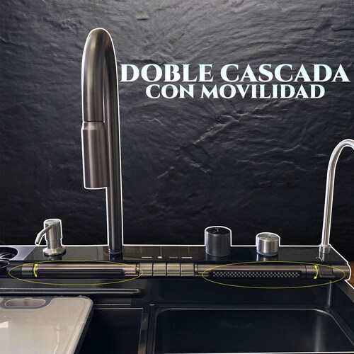 Tarja para Cocina Fregadero Doble Cascada De Lujo Led Acero Inoxidable 75cm X 46cm X 20cm