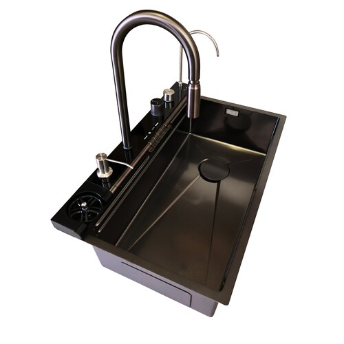 Tarja para Cocina Fregadero Doble Cascada De Lujo Led Acero Inoxidable 75cm X 46cm X 20cm