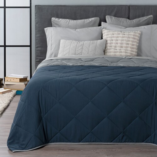 Edredón Colcha Ligero de Doble Vista Individual Azul - Gris Real Textil.