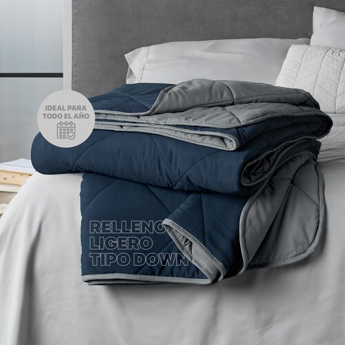 Edredón Colcha Ligero de Doble Vista Individual Azul - Gris Real Textil.