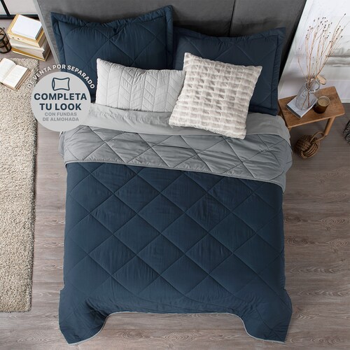 Edredón Colcha Ligero de Doble Vista Individual Azul - Gris Real Textil.