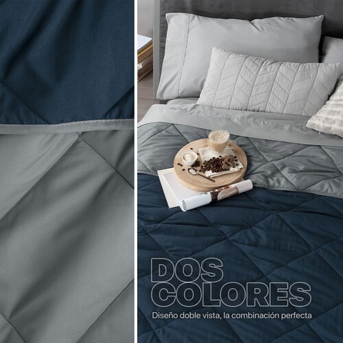 Edredón Colcha Ligero de Doble Vista Individual Azul - Gris Real Textil.