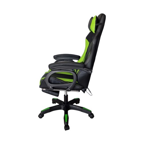 Silla Gamer Led RGB con masajeador, descansa pies, reclinable Verde con Negro