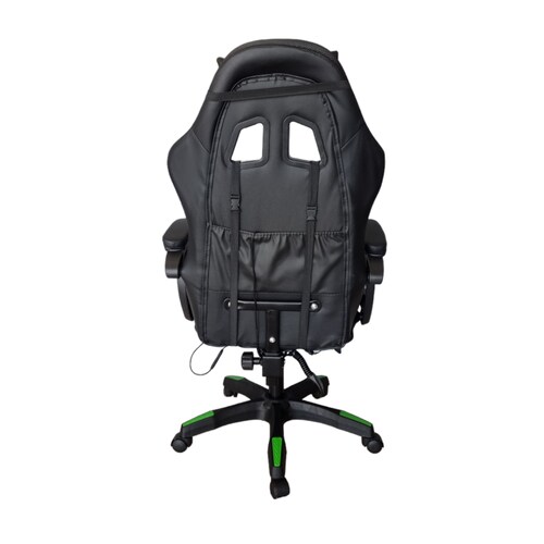Silla Gamer Led RGB con masajeador, descansa pies, reclinable Verde con Negro