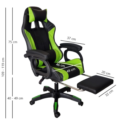 Silla Gamer Led RGB con masajeador, descansa pies, reclinable Verde con Negro