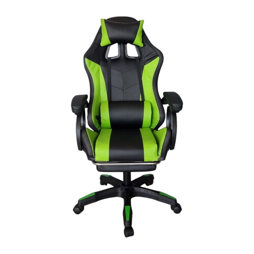 Silla Gamer Led RGB con masajeador, descansa pies, reclinable Verde con Negro