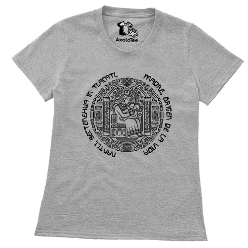 Playera Axolotee Para Dama - Mamá Nantli Prehispanica Gris.