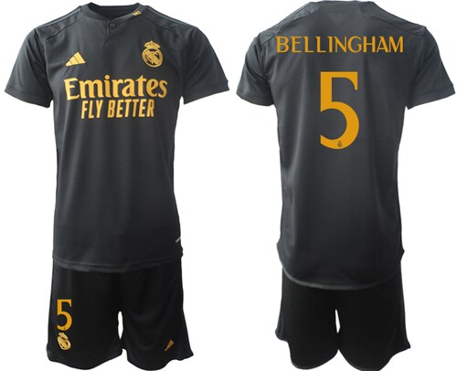 Increible! Jersey Real Madrid 2023/2024 Negro 3ero Jude Bellingham 5 Talla L