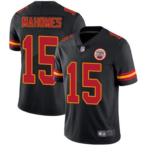 Increible! Jersey Jefes Kansas City Chiefs BORDADO Mahomes 15 Negro Talla L