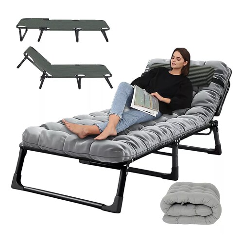Cama Portatil Plegable De Reforzado Con Colchon Desmontable Gris