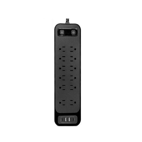Regleta Multicontactos Tomacorrientes C/12, 2 Usb, 2 Tipo C Negro