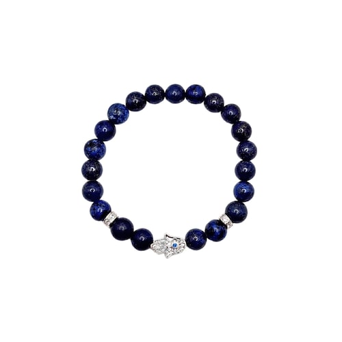 Pulsera Mano Fátima Plata .925 Hombre de piedra lapislázuli.