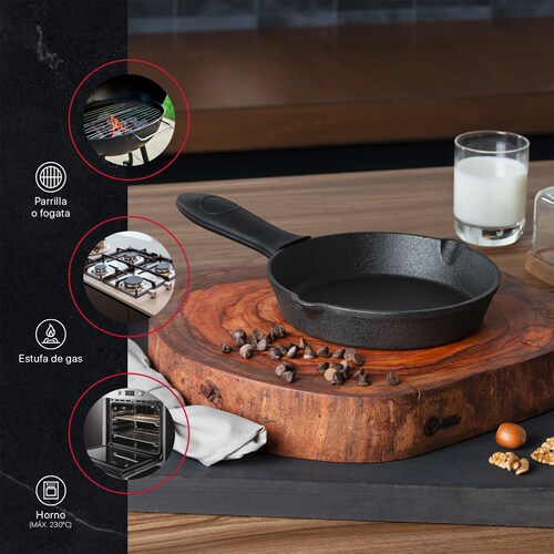 Juego Set con 3 Sartenes de Hierro Fundido Precurados Negro Cookify.