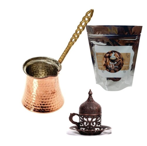 Kit Cafe + Pocillo + Taza Turca Arabe De Turquia Cafetera 