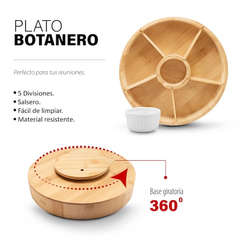 Plato Botanero de Bambú con salsero .