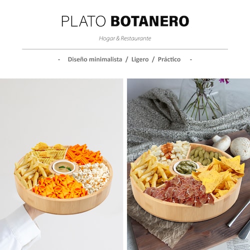 Plato Botanero de Bambú con salsero .