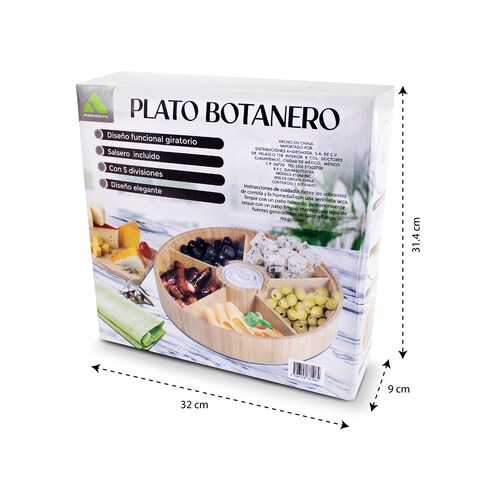 Plato Botanero de Bambú con salsero .