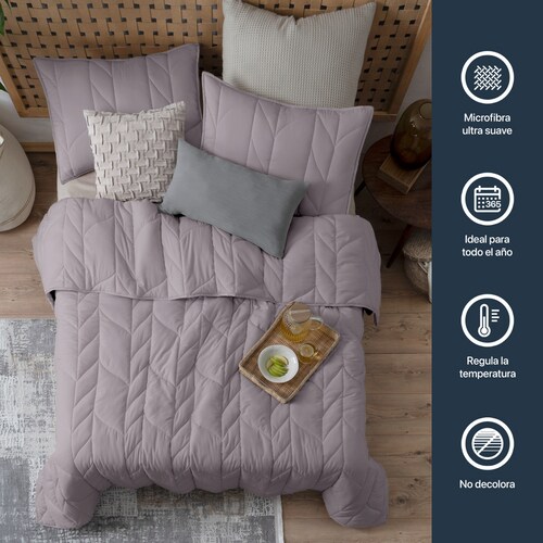 Edredón Capitonado de Lujo Matrimonial XL con Fundas Lavanda Esquimal.