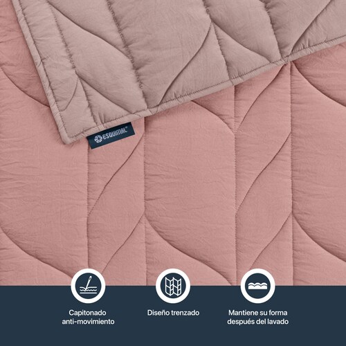 Edredón Capitonado de Lujo Matrimonial con Fundas Palo de rosa - Rosa Esquimal