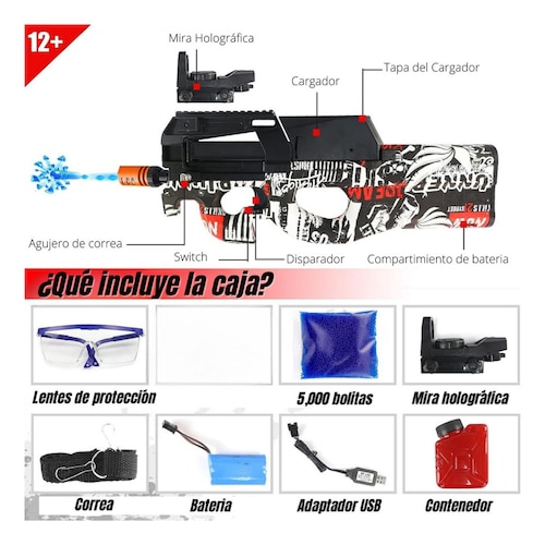 Ametralladora Automatica P90 Blaster Arma Juguete Hidrogel