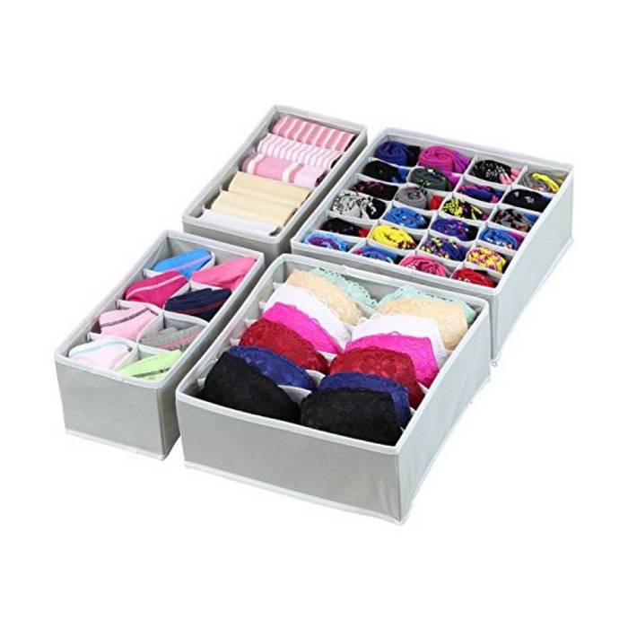 Set 4 organizadores plegables para cajones ropa interior cubos color