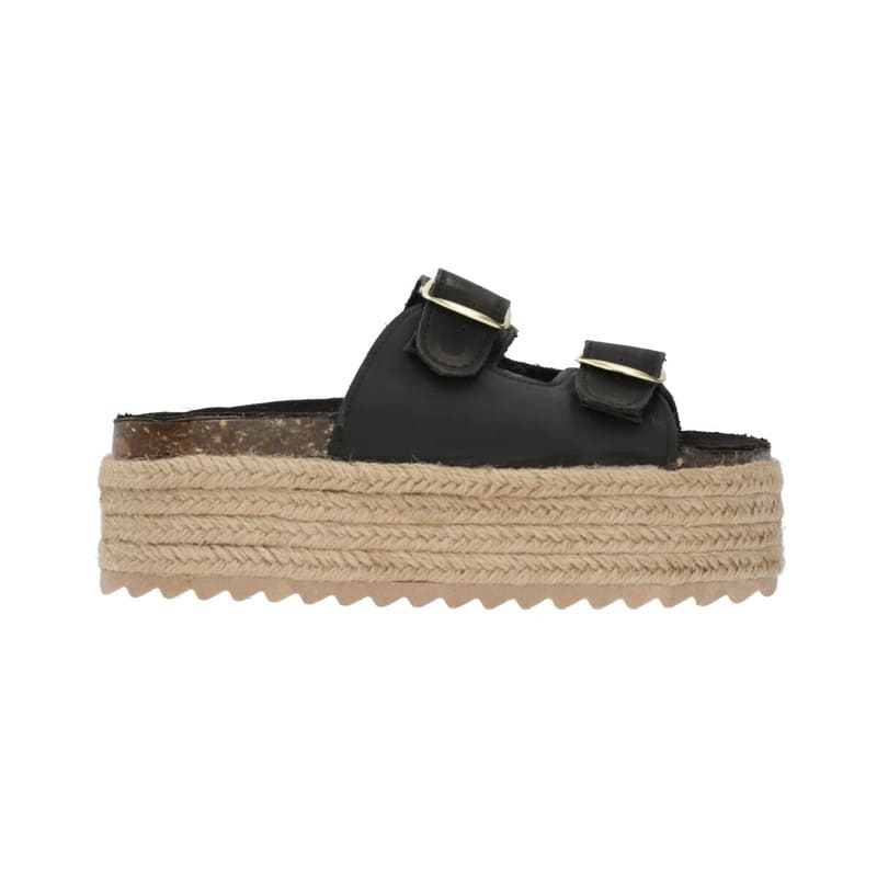 Sandalia de plataforma con yute para mujer color negro dos hebillas - Sears