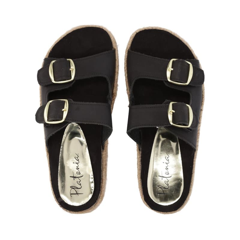 Sandalia de plataforma con yute para mujer color negro dos hebillas - Sears