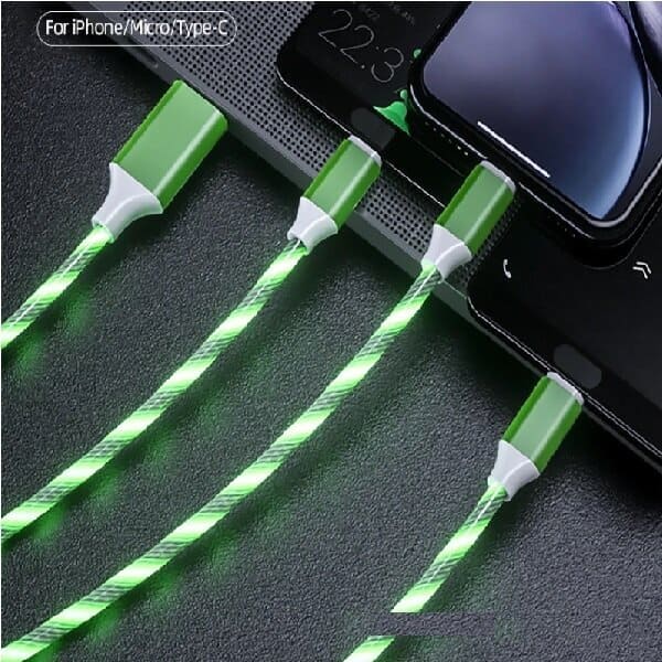 Cable luz led usb micro usb iphone verde celular tableta ipad ipod type