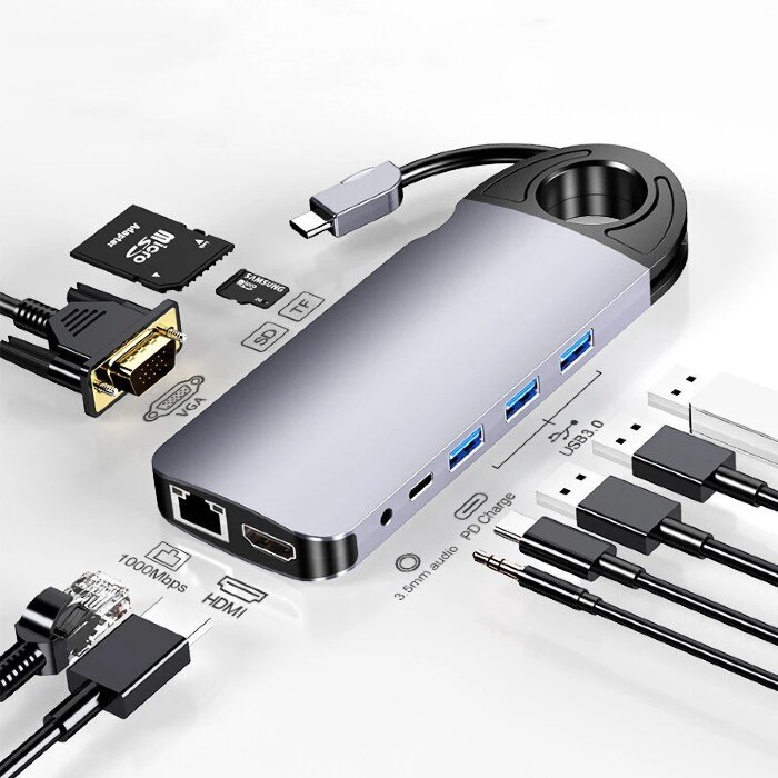 Hub para usb c 10 en 1 tipo c multipuerto adaptador premium - Sears