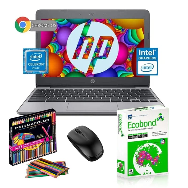 Laptop Hp 11 Intel Celeron Emmc 16gb Ram 2gb Chrome Os 500 Hojas Blancas Caja De Colores 2419