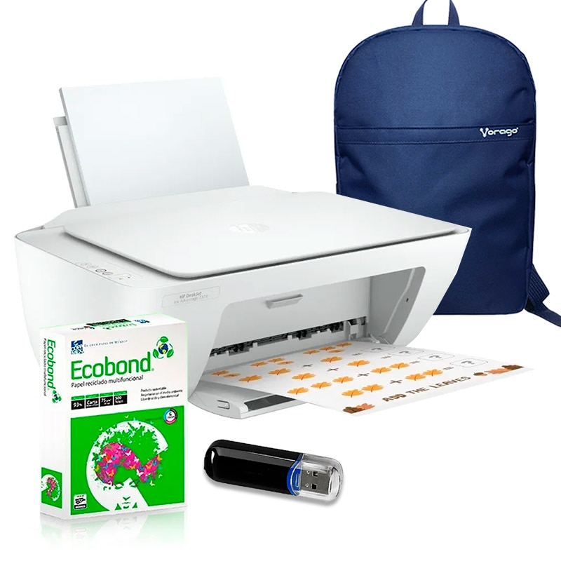 Impresora a color multifunción hp deskjet 2374 copiadora y escaner + 500  hojas blancas + usb