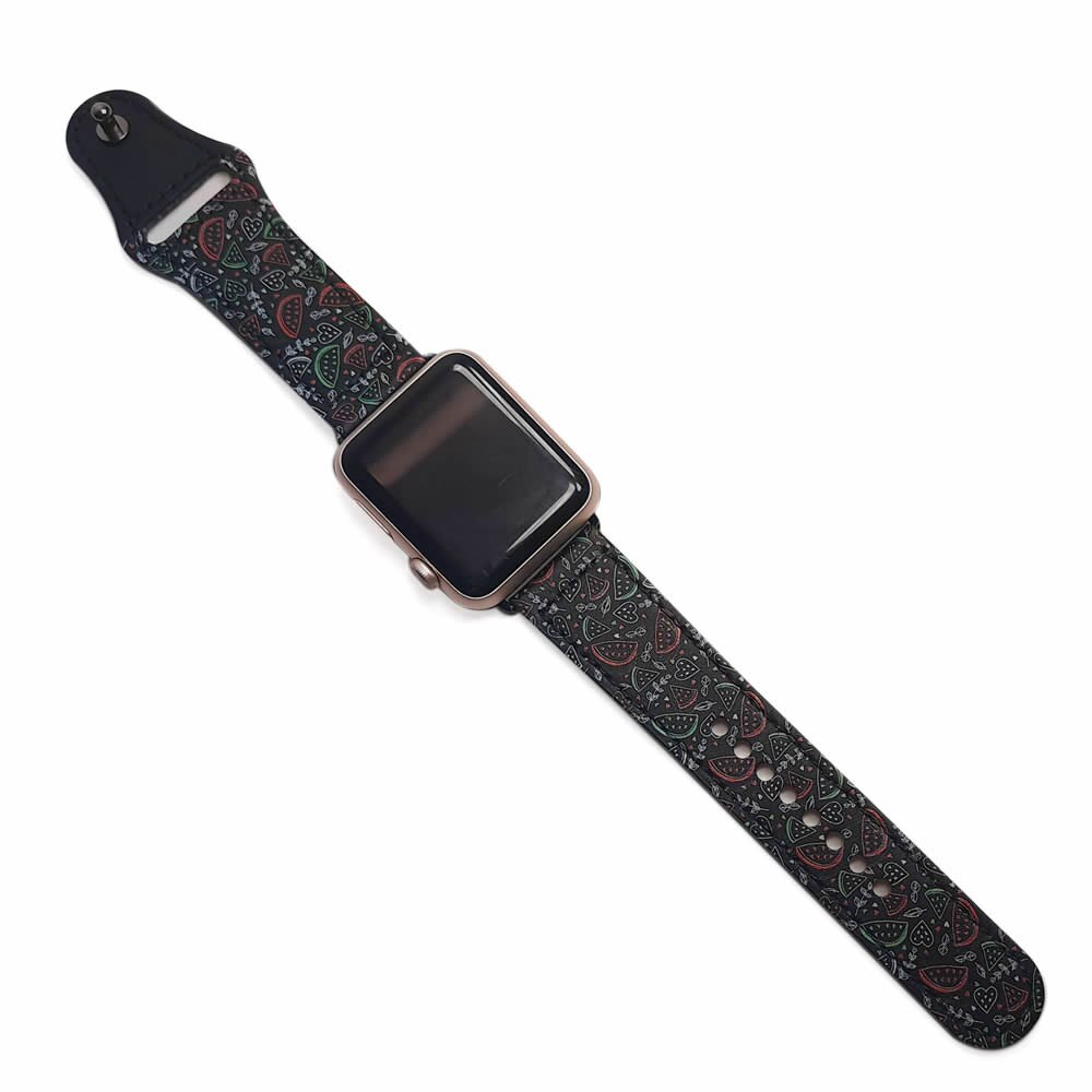 Correa cuero diseño personalizado de frutas color negro para apple watch  series 1 2 3 4