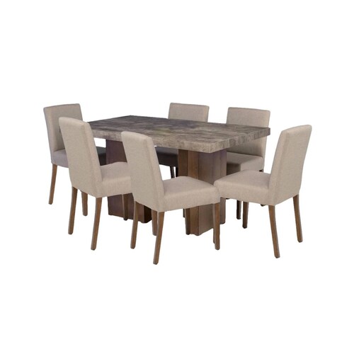 Comedor 6 Sillas Nostan Roble/Concreto - Kessa