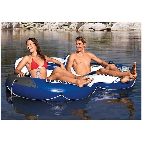 Flotador Inflable Doble + Hielera River Run Rio Lago Intex 