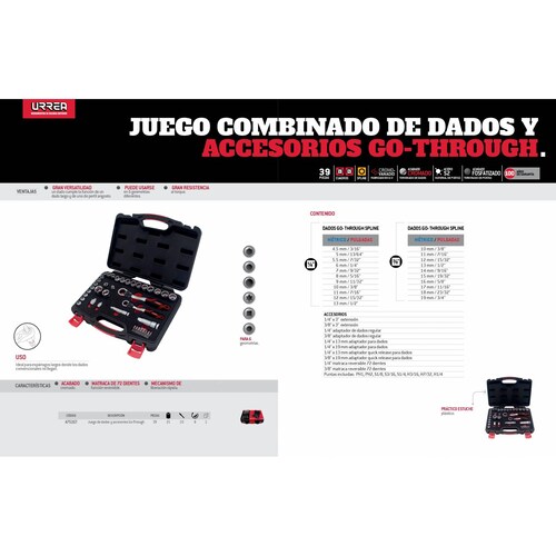 Juego Dados Matraca Puntas Adaptador 39pz Go Through Urrea 
