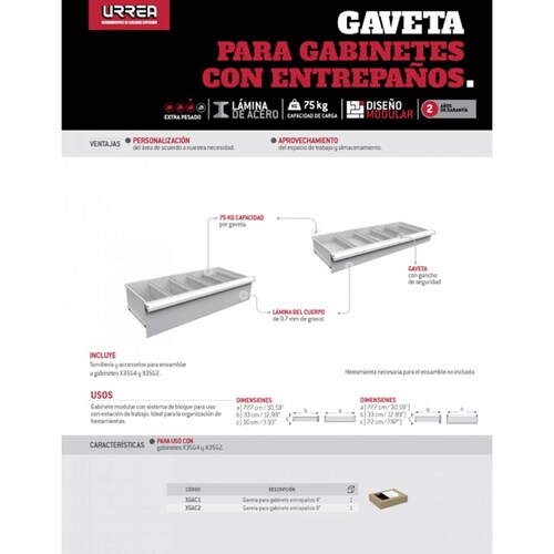 Gaveta Metalica Gabinete Entrepaños 10 Cm De Alto Urrea 