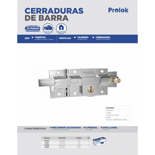 Cerradura Barra Libre Izq. Soldable O Atornillable Prolok 