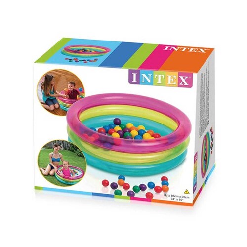 Alberca Piscina Inflable Aros Para Niños + 50 Pelotas Intex 