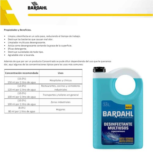 Desinfectante Multiusos Concentrado 3.785 L 12079 Bardahl 