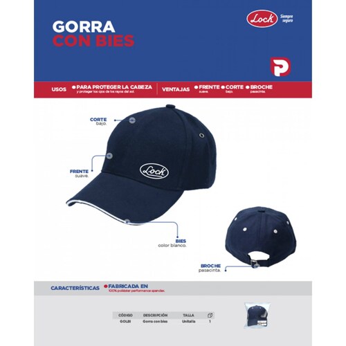 Gorra Con Bies Corte Bajo Broche Pasacintas Poliester Lock 