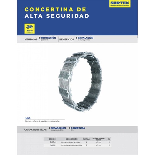 Concertina Navaja 4 Puntas De 8m De Cobertura 4.8 Kg Surtek 