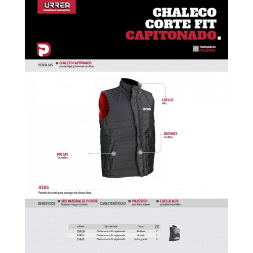 Chaleco Para Climas Frios Corte Fit Capitonado X Urrea 