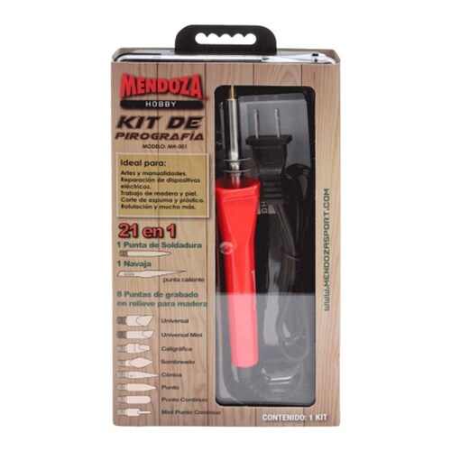 Kit Pirografia Cautin Soporte Puntas De Trazo 21 Pzs Mendoza 