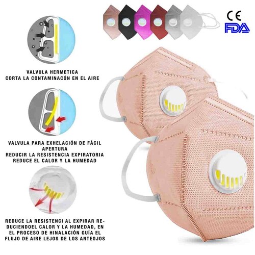Mascarilla Cubrebocas Kn95 N95 Valvula Filtro 2 Pcs Naranja