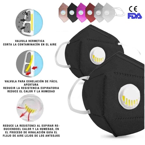 Mascarilla Cubrebocas Kn95 N95 Valvula Filtro 2 Piezas Negro