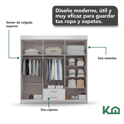 Ropero Closet Armario Mueble Moderno 6 Puertas 2cajones Casa 