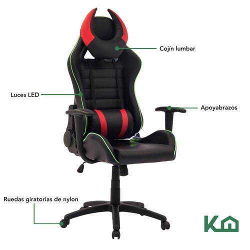 Silla Gamer Gaming Luces Led Colores Ergonomica Reclinable 