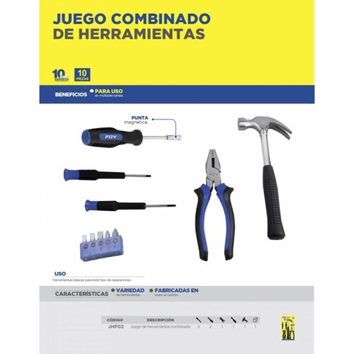Set Kit Juego Combinado Herramientas Hogar Casa 10 Pzas Foy 